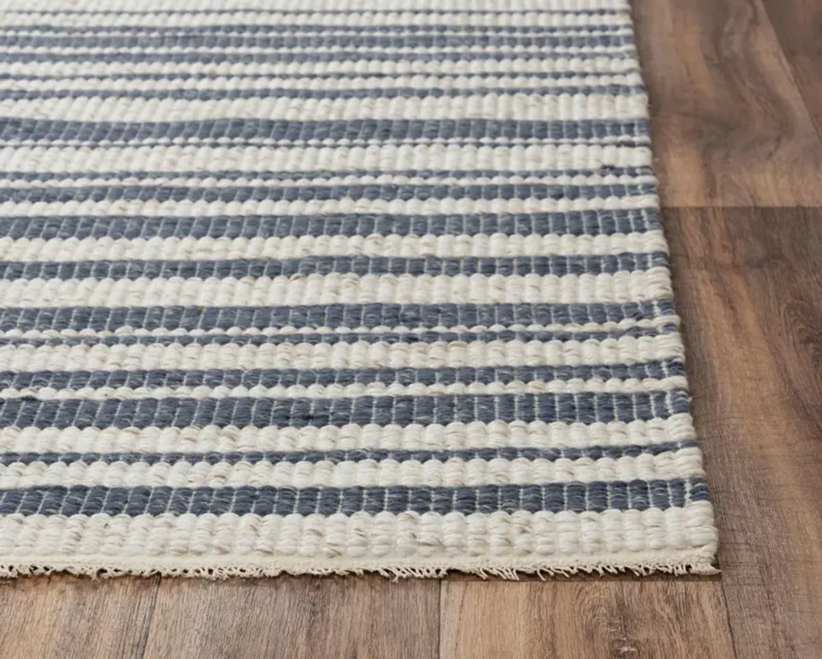 Capri Ivory/Blue Stripe Polyester/Wool Blend 5' x 7'6" Rectangle Rug