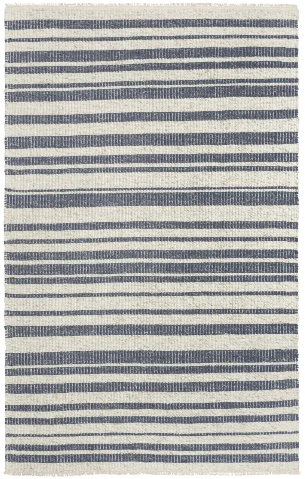 Capri Ivory/Blue Stripe Polyester/Wool Blend 5' x 7'6" Rectangle Rug