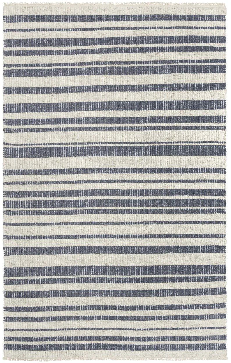 Capri Ivory/Blue Stripe Polyester/Wool Blend 5' x 7'6" Rectangle Rug