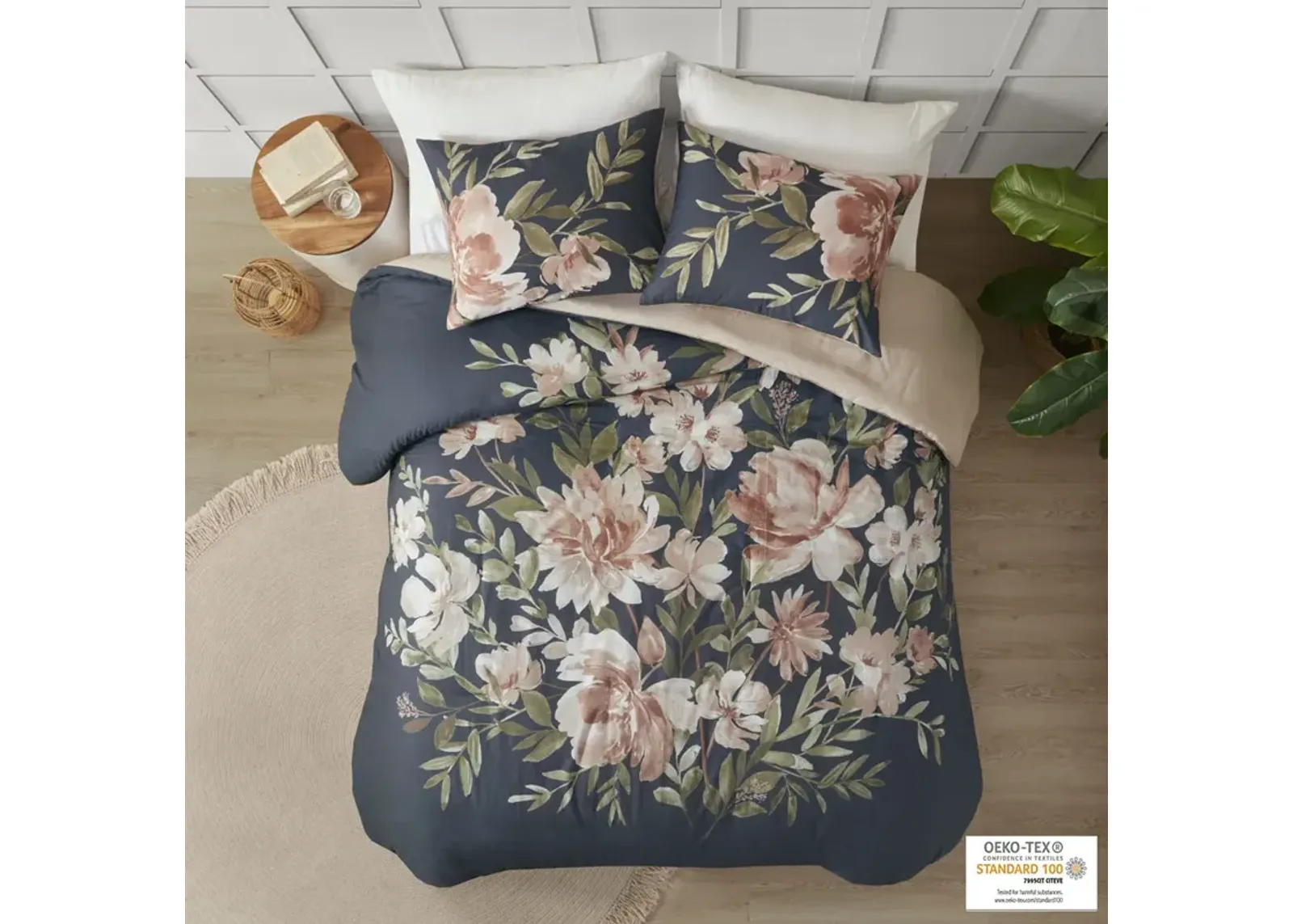 Madison Park Camillia Navy 3 Piece Cotton Duvet Cover Set