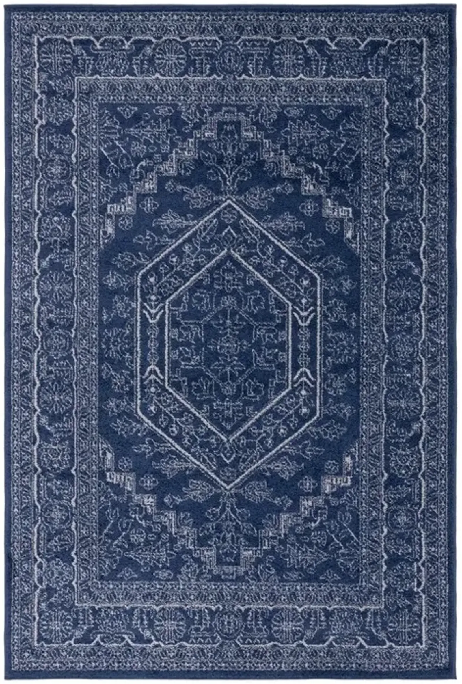 Adirondack Contemporary Navy / Ivory 2'-6" X 12' Powerloomed Rug