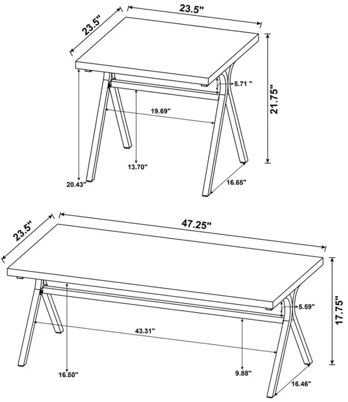 Aghamore 3-Piece Trestle Occasional Table Set Golden Oak And Gunmetal