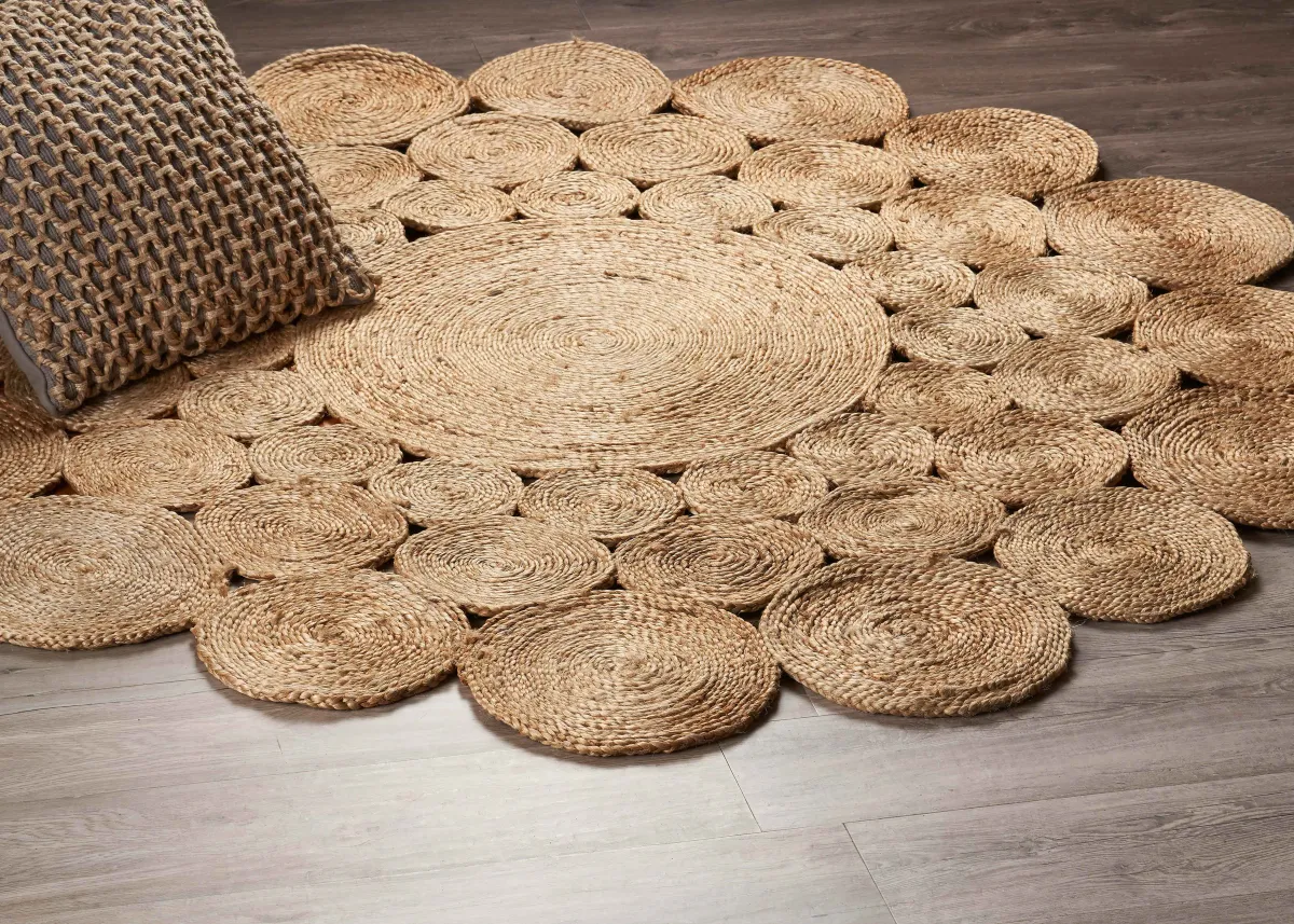 Nature Contemporary Geometric Organic Jute Indoor Round Area Rug 6'