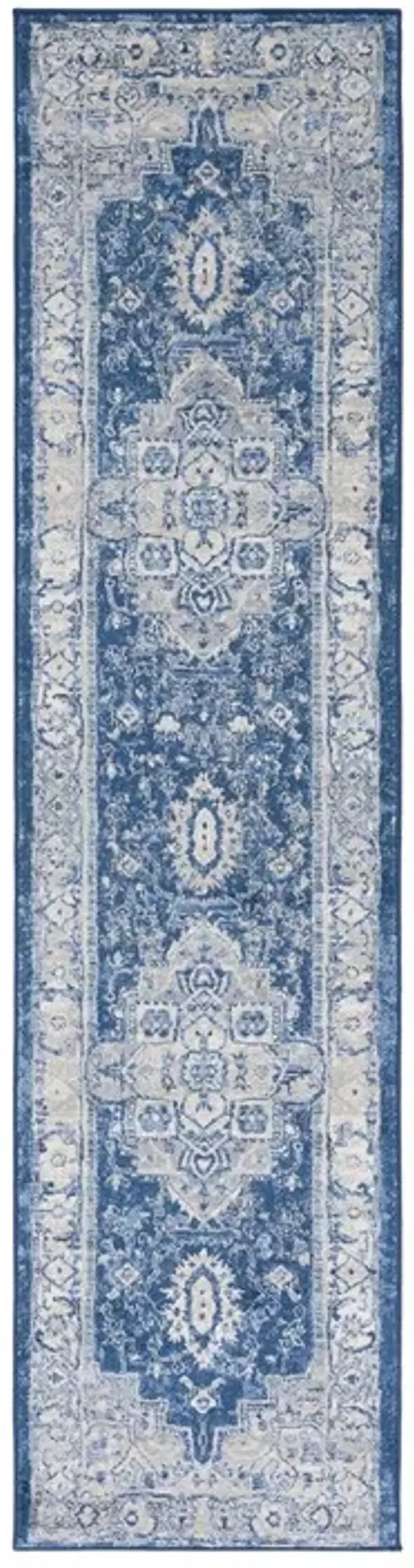 Brentwood 851 Navy / Grey 2' X 8' Runner Powerloomed Rug