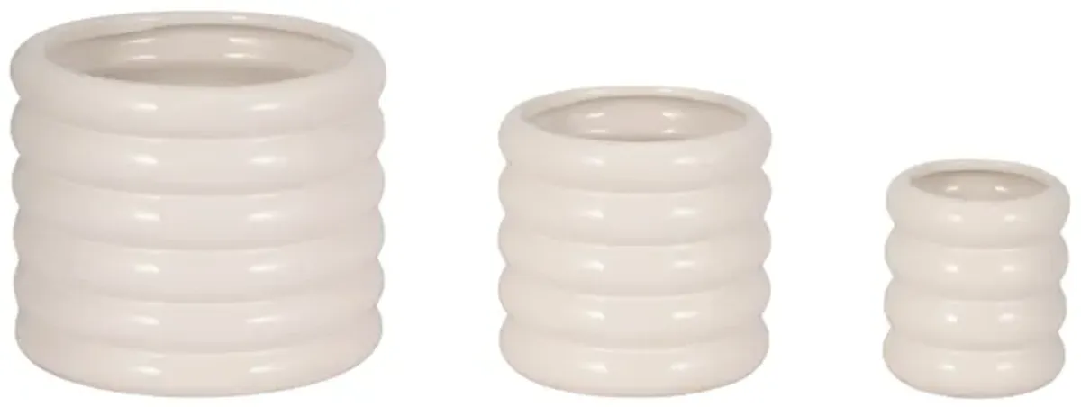 S/3 4/6/7" Stacked Rings Planters, White