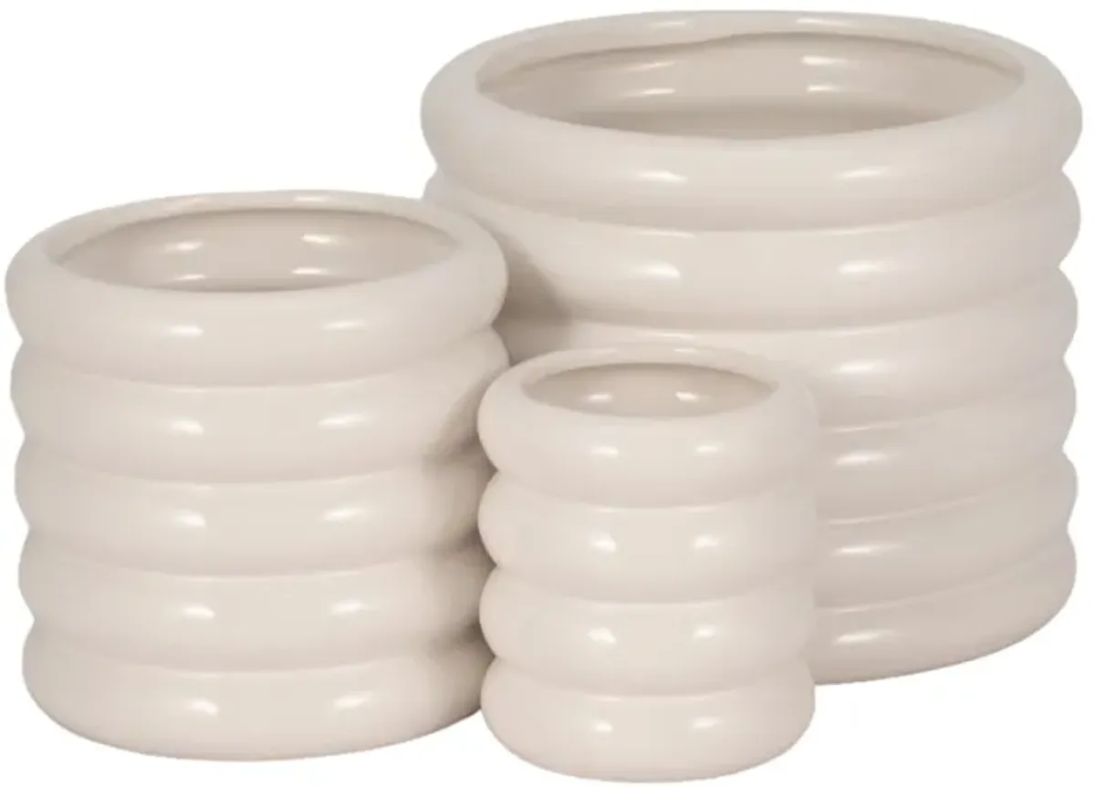 S/3 4/6/7" Stacked Rings Planters, White