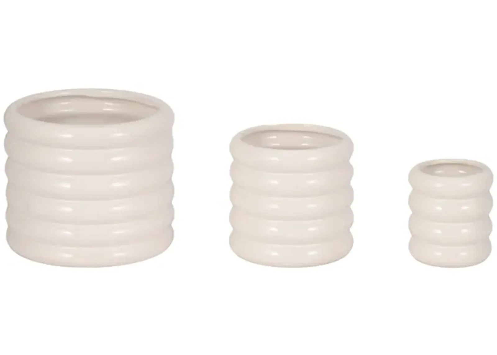 S/3 4/6/7" Stacked Rings Planters, White