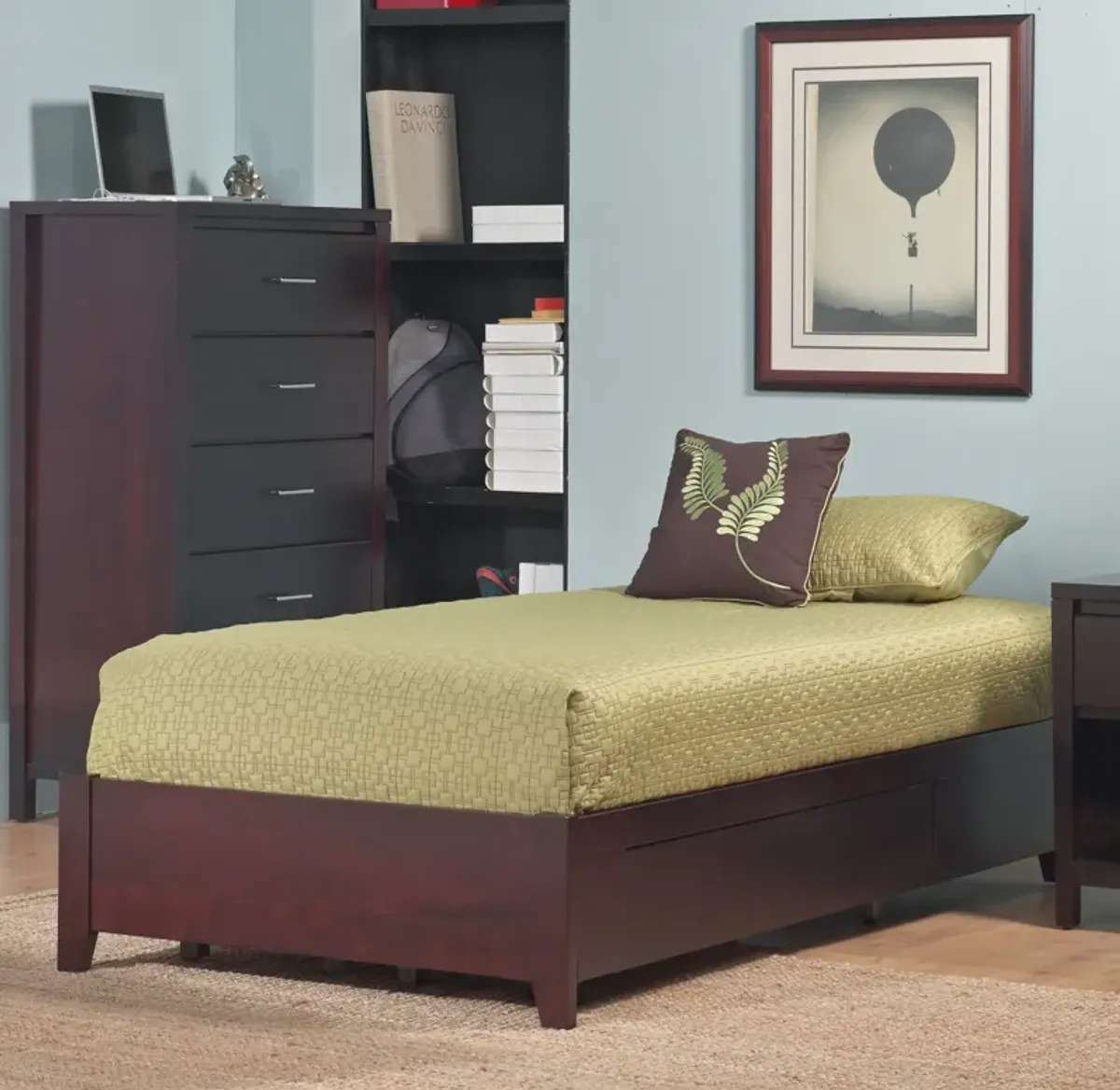 Simple California King-size Platform Storage Bed in Espresso