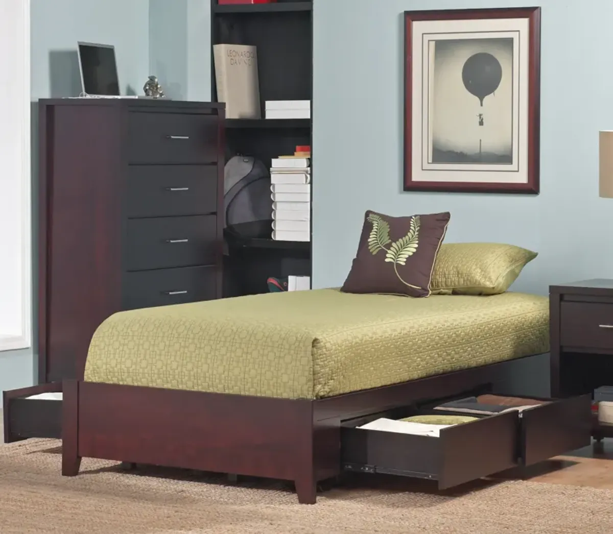 Simple California King-size Platform Storage Bed in Espresso