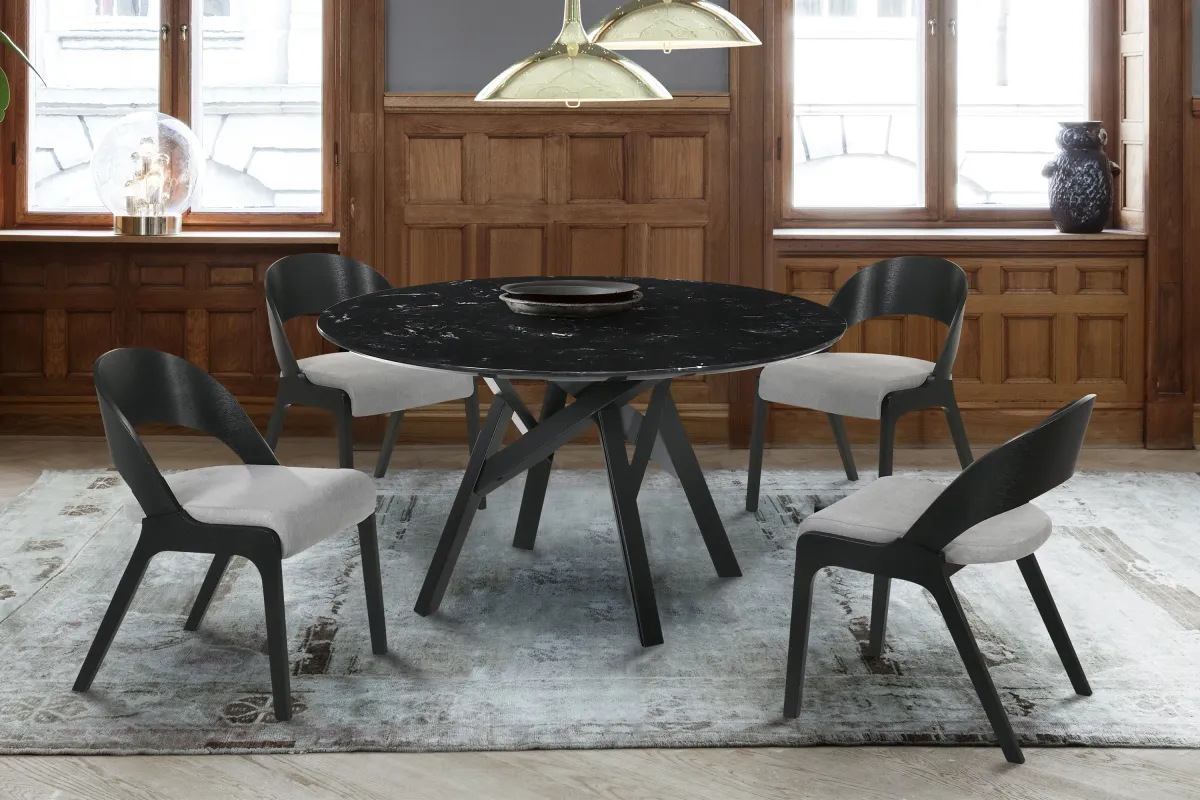 Venus and Polly 5 Piece Black Marble Round Dining Set