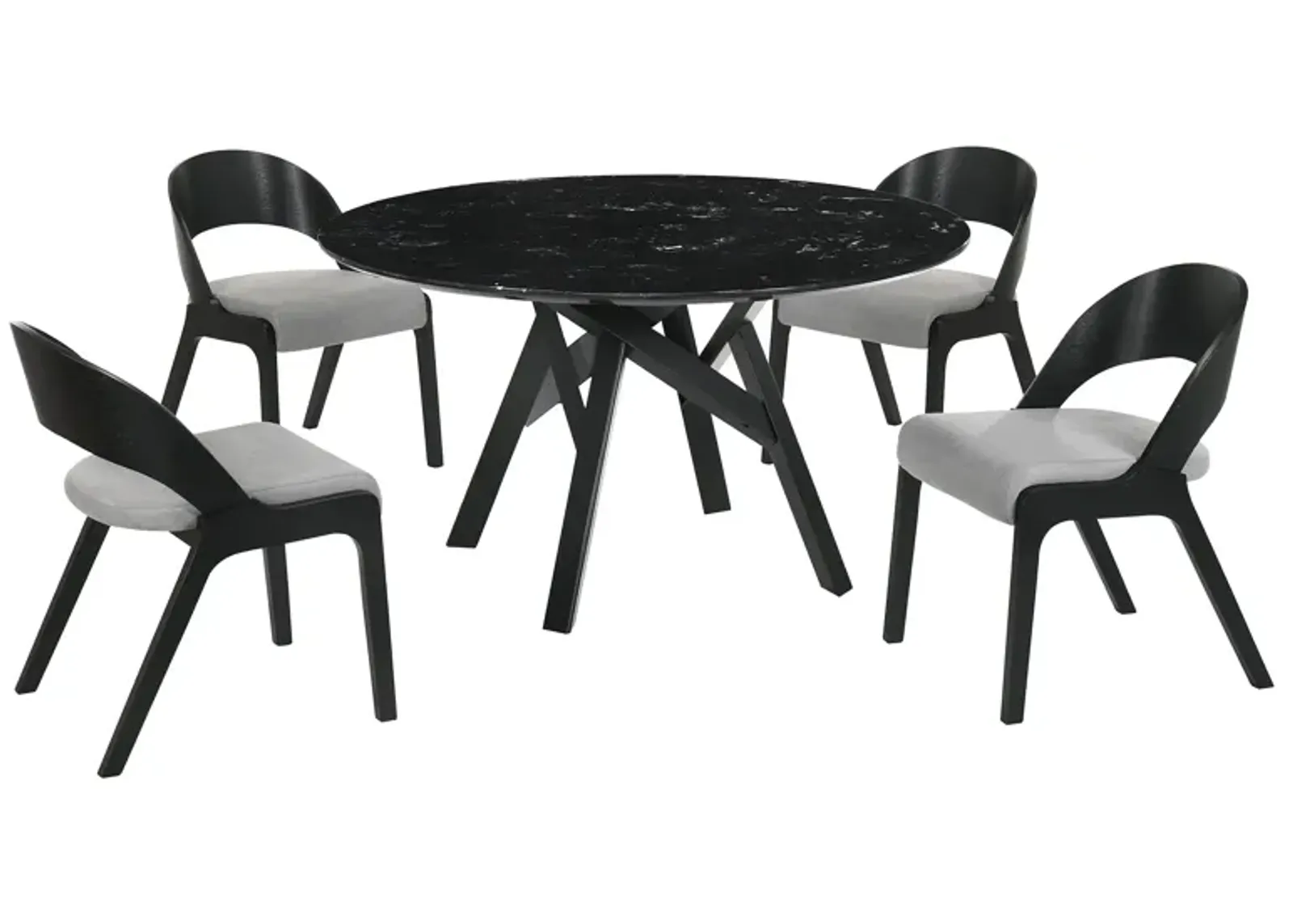 Venus and Polly 5 Piece Black Marble Round Dining Set