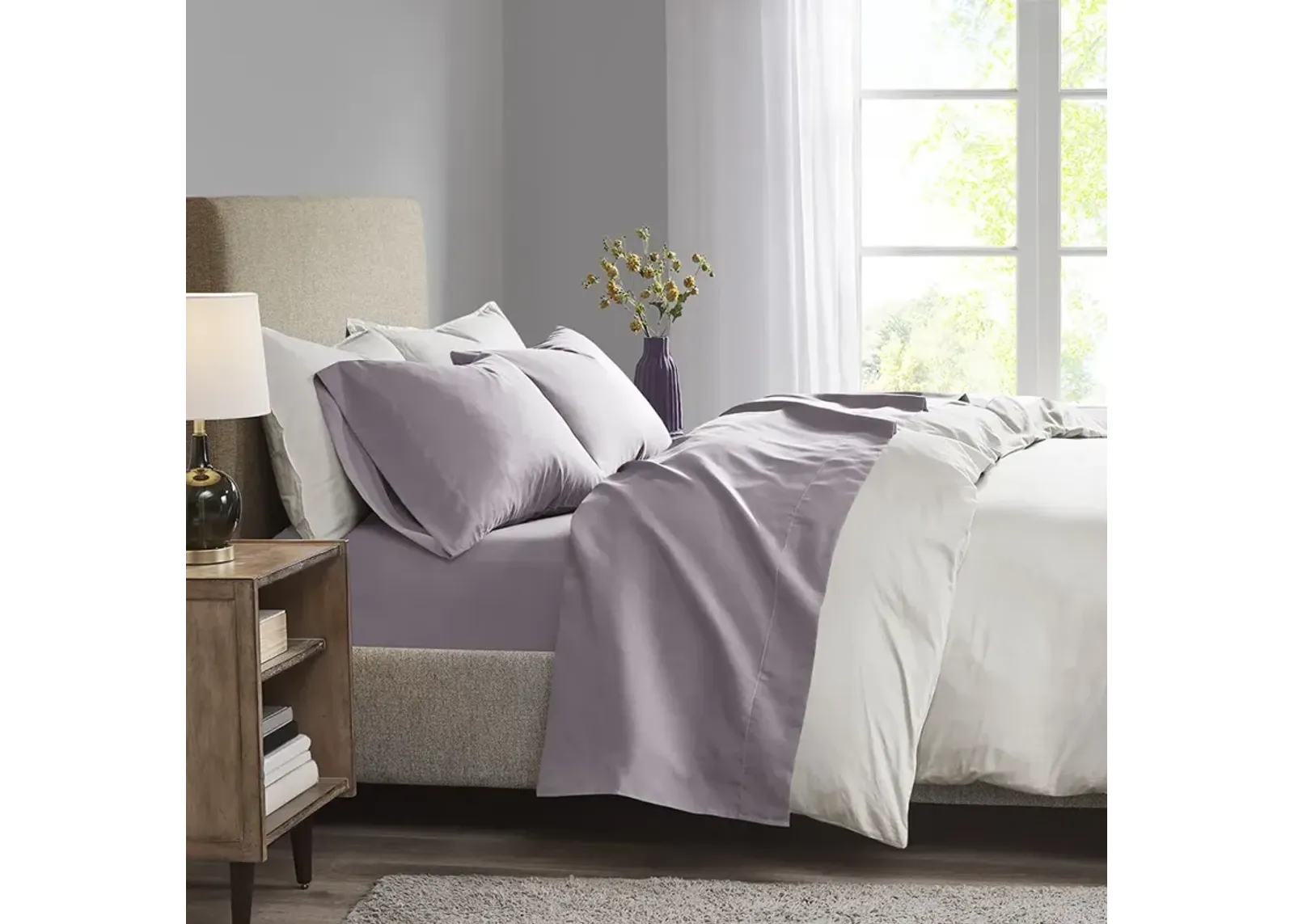 Madison Park 3M Microcell Purple Luxurious Brushed Microfiber Deep Pocket Sheet Set