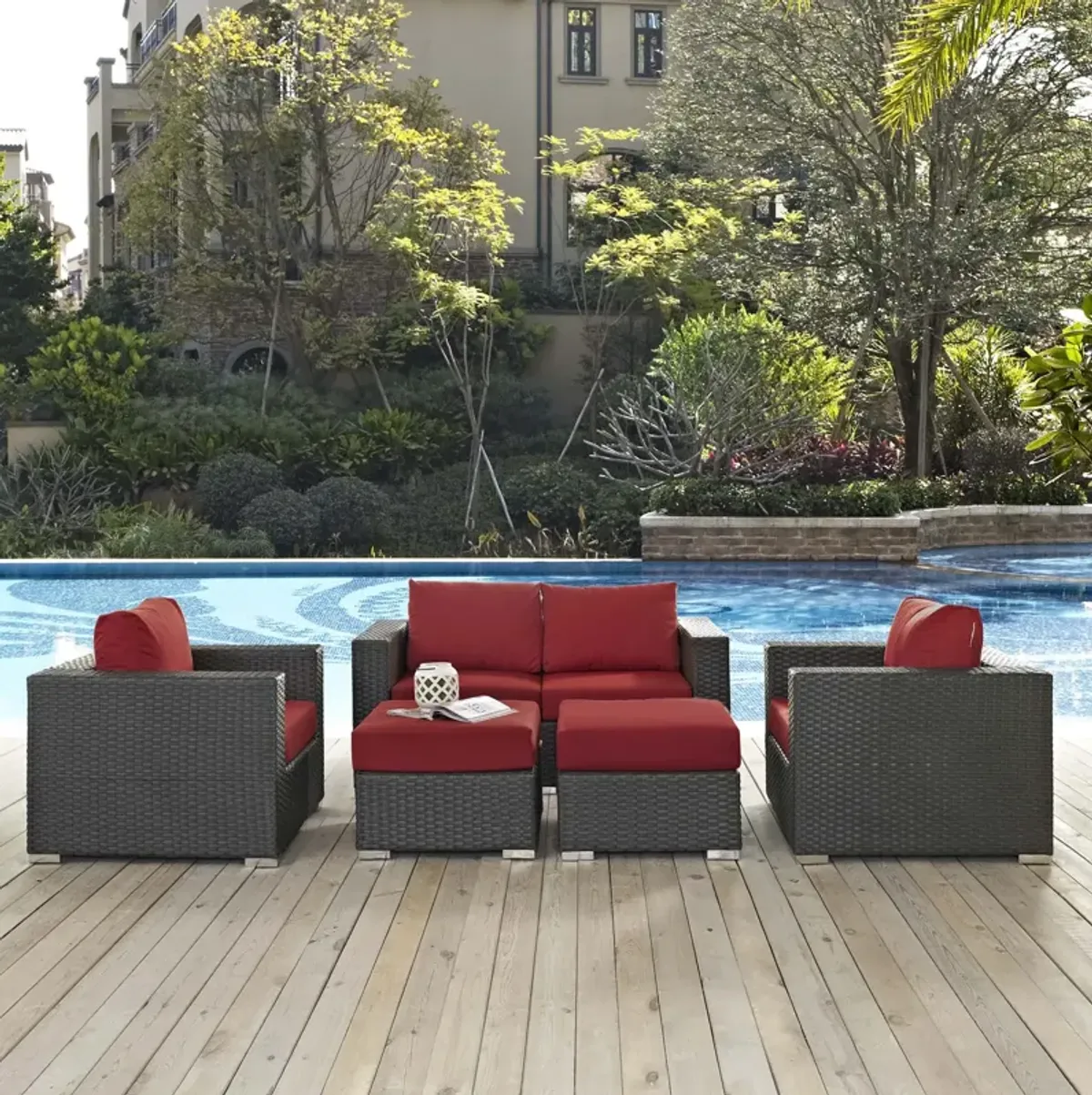 Sojourn 5 Piece Outdoor Patio Sunbrella® Sectional Set