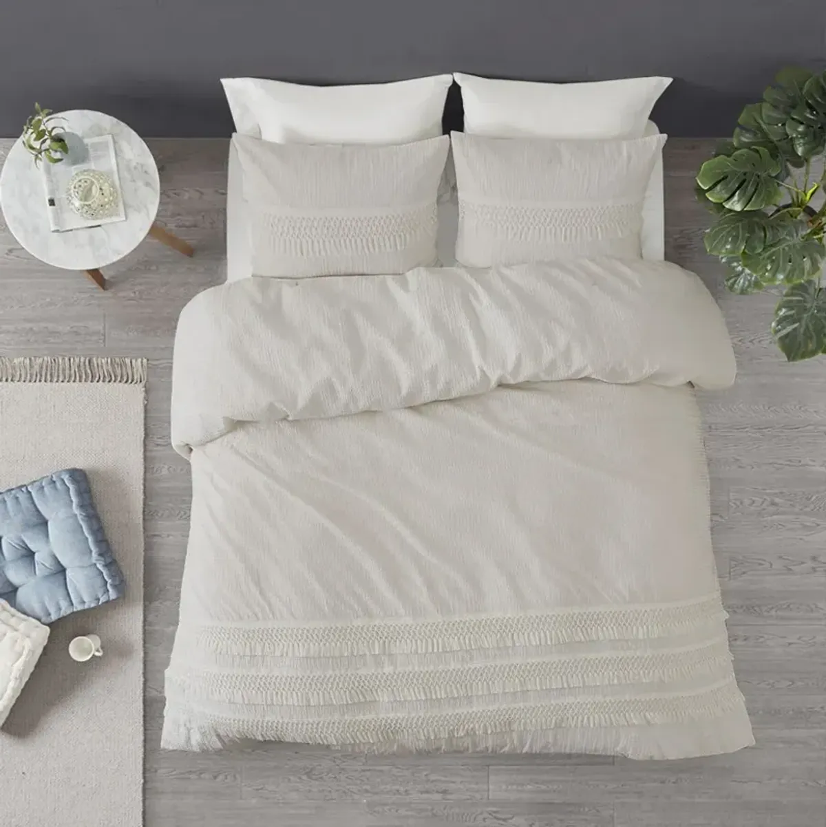 Madison Park Amaya Ivory 3 Piece Cotton Seersucker Comforter Set