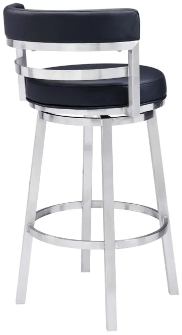 Madrid 26" Counter Height Swivel Black Faux Leather and Brushed Stainless Steel Bar Stool