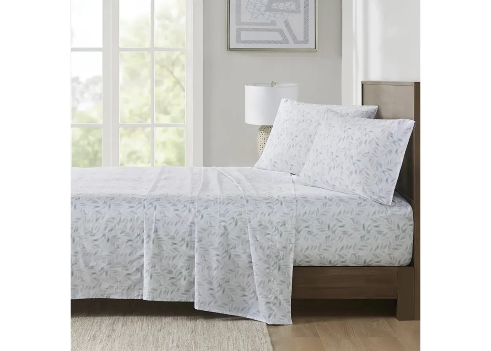 Madison Park Essentials 200 Thread Count Printed Cotton Green Leaves Sheet Set