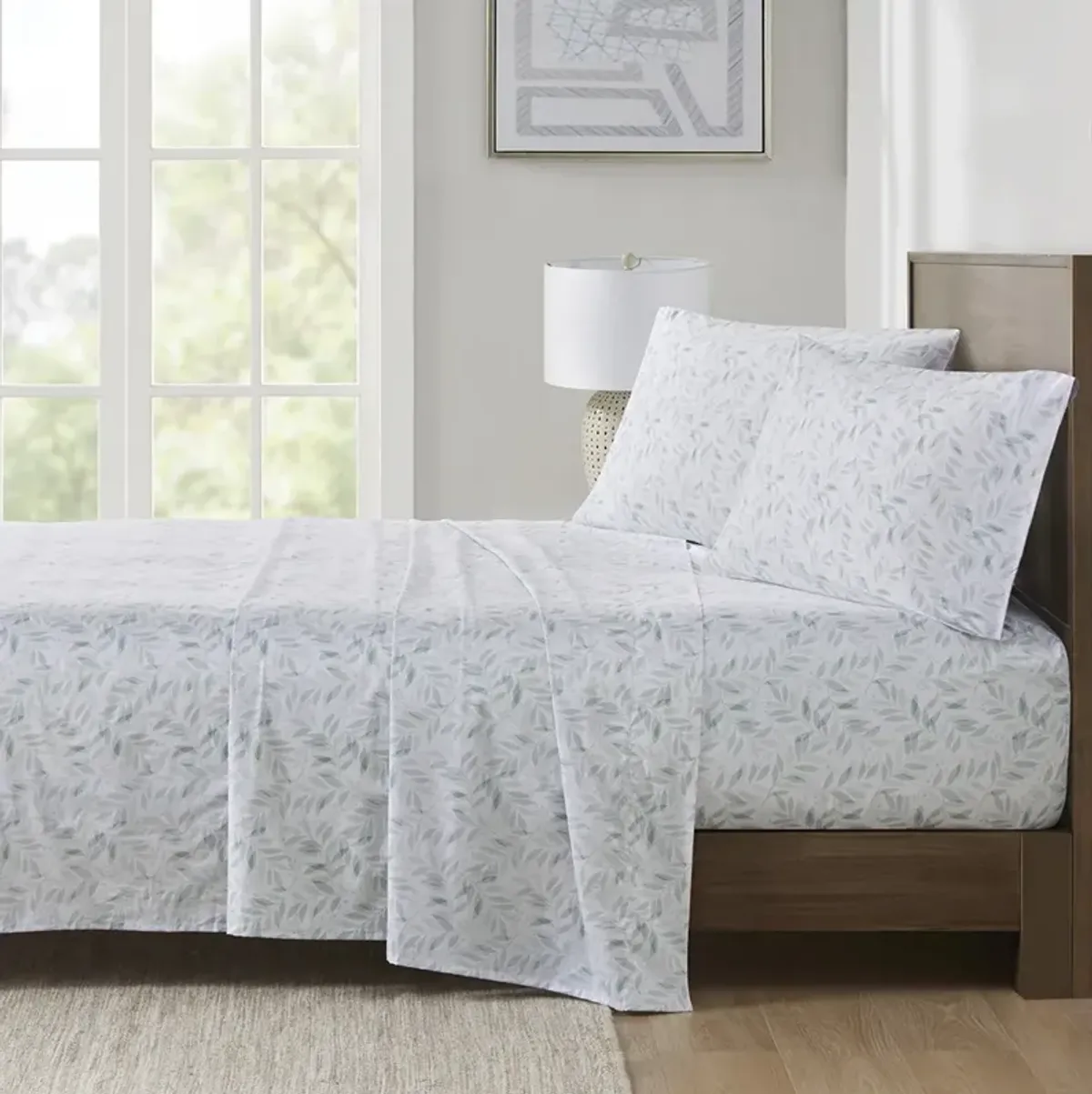 Madison Park Essentials 200 Thread Count Printed Cotton Green Leaves Sheet Set