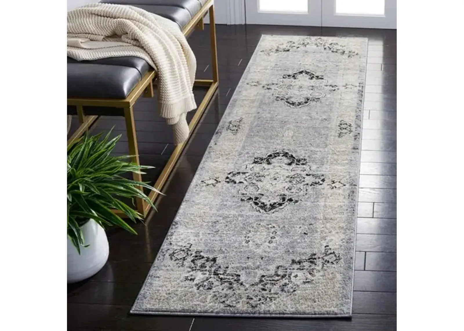 Brentwood 851 Silver / Black 2' X 8' Runner Powerloomed Rug