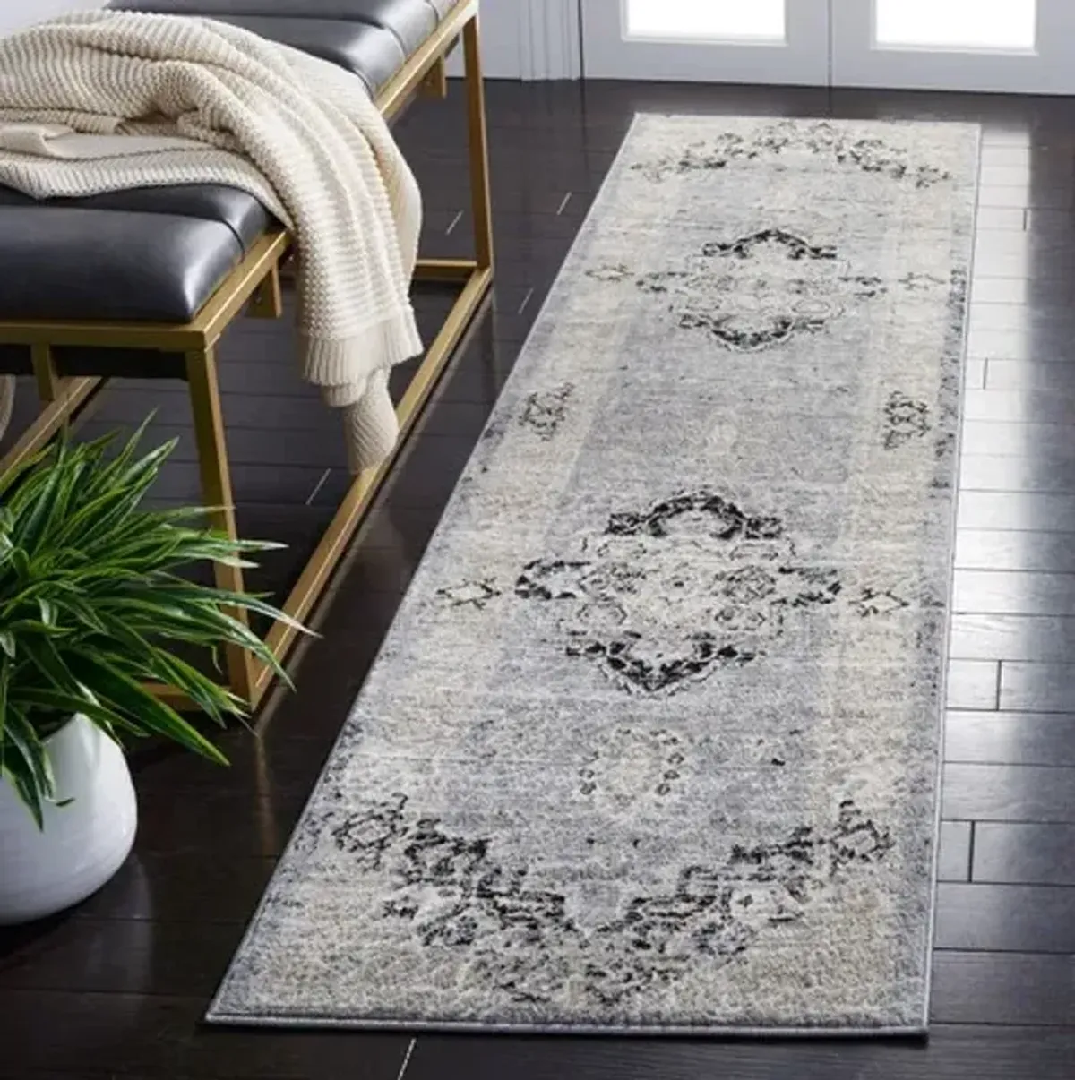 Brentwood 851 Silver / Black 2' X 8' Runner Powerloomed Rug