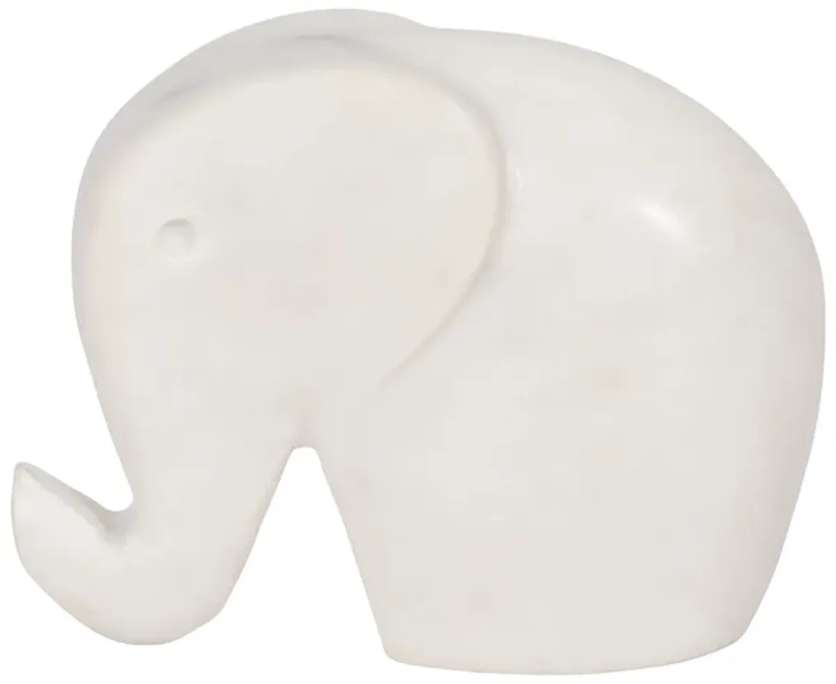 6" Trunk Up Marble Elephant, White