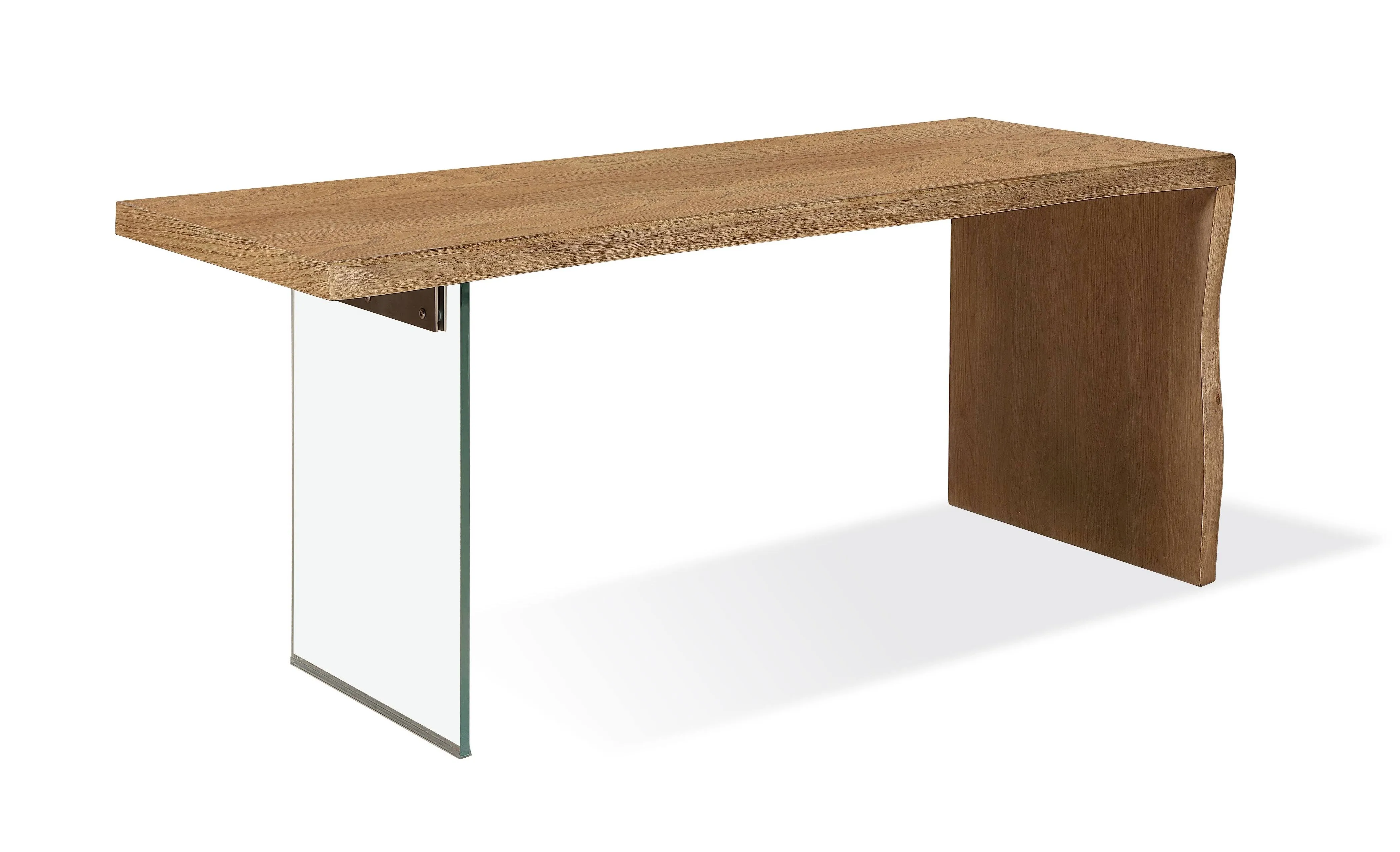 One Live-Edge White Oak and Glass Console Table in Bisque