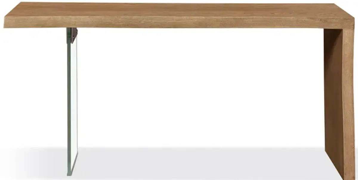 One Live-Edge White Oak and Glass Console Table in Bisque