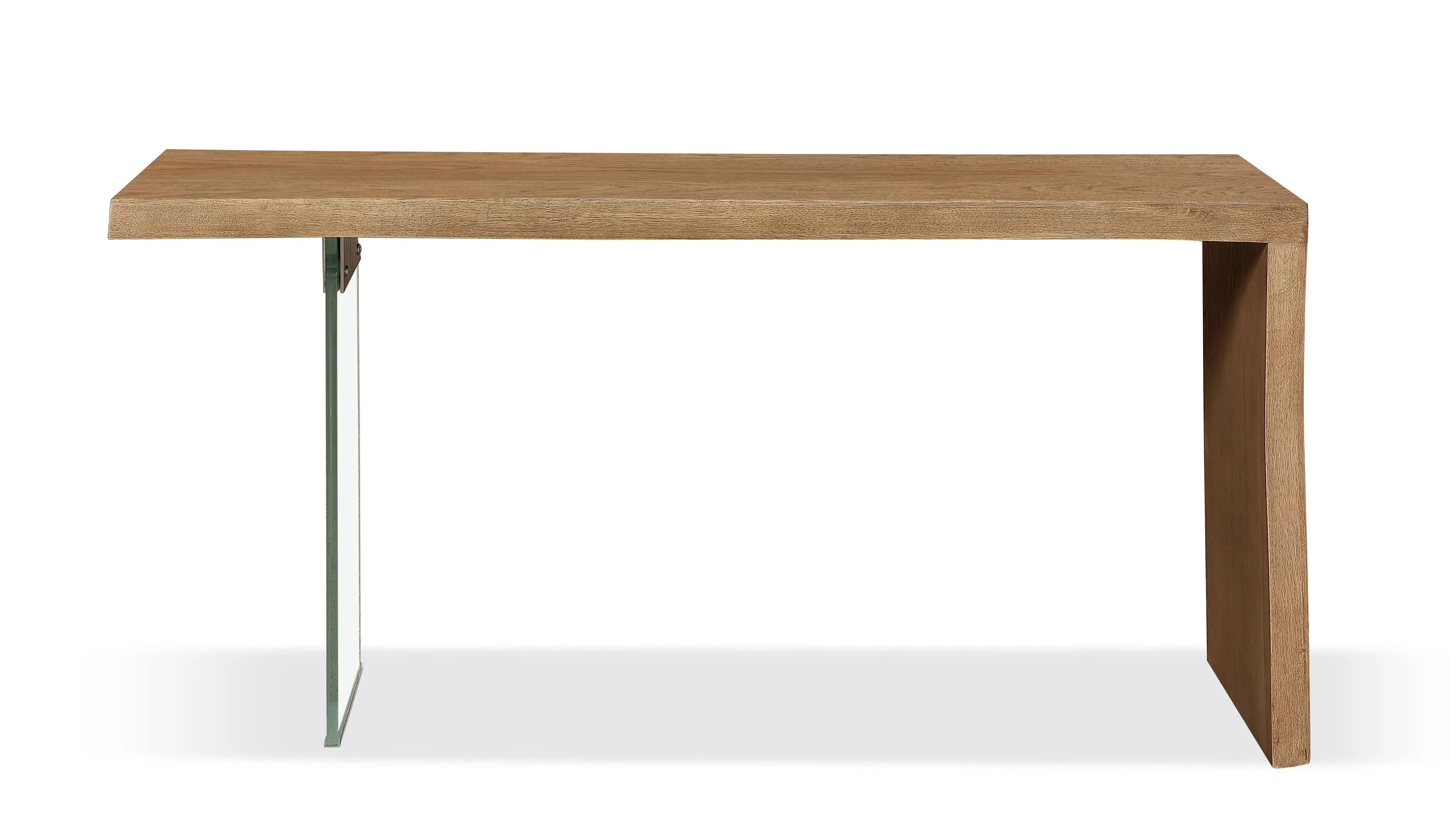 One Live-Edge White Oak and Glass Console Table in Bisque