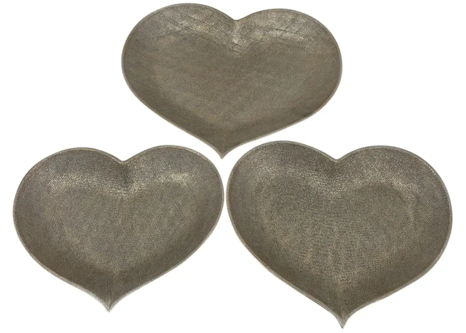 Ceramic, S/3 12/13/15" Scratched Heart Plates, Champag