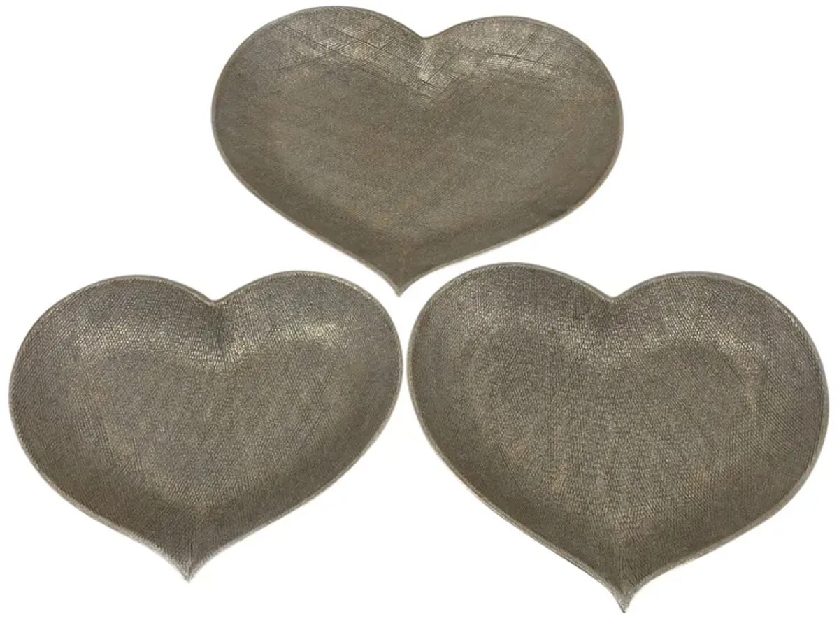 Ceramic, S/3 12/13/15" Scratched Heart Plates, Champag