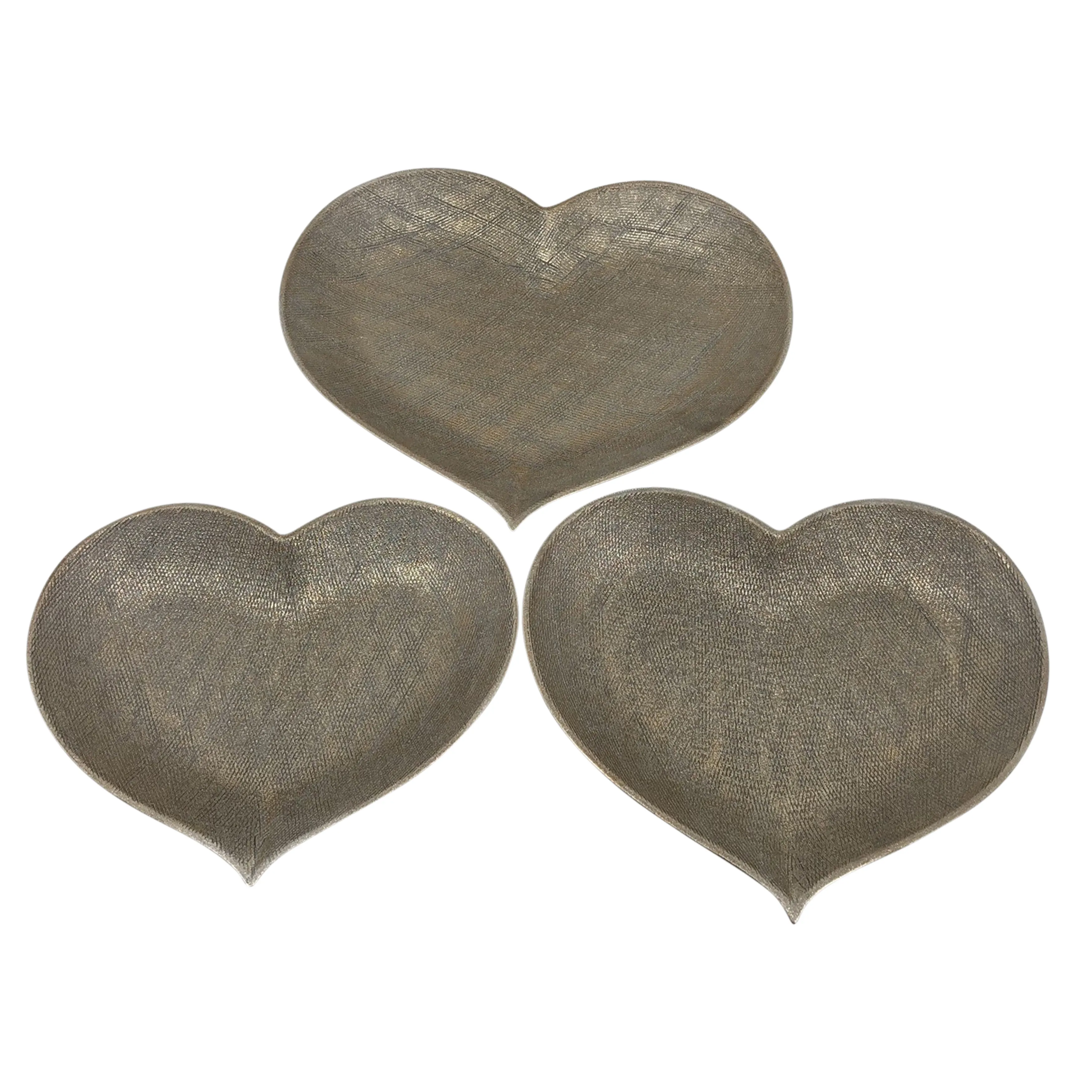 Ceramic, S/3 12/13/15" Scratched Heart Plates, Champag