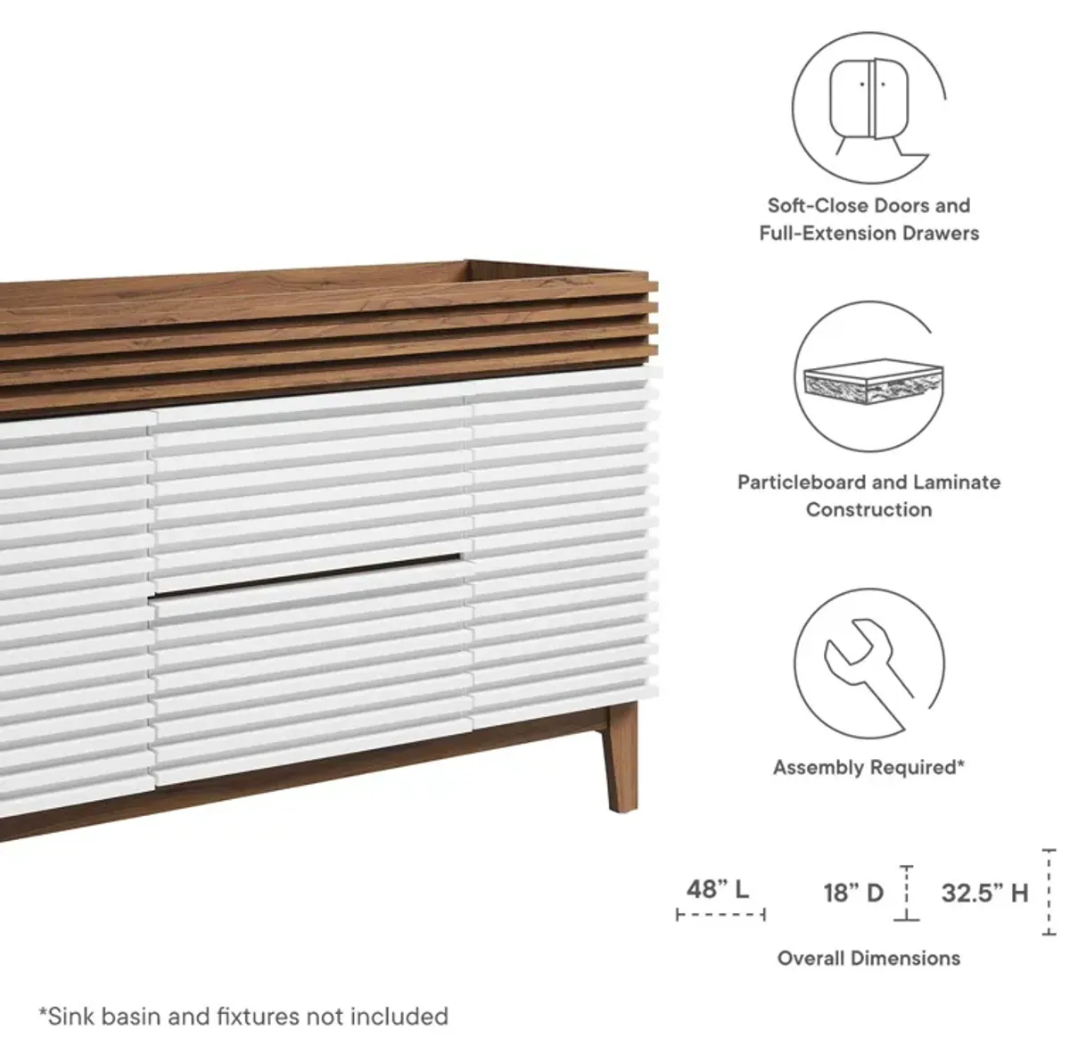 Render 48" Single Sink Compatible (not included) Bathroom Vanity Cabinet