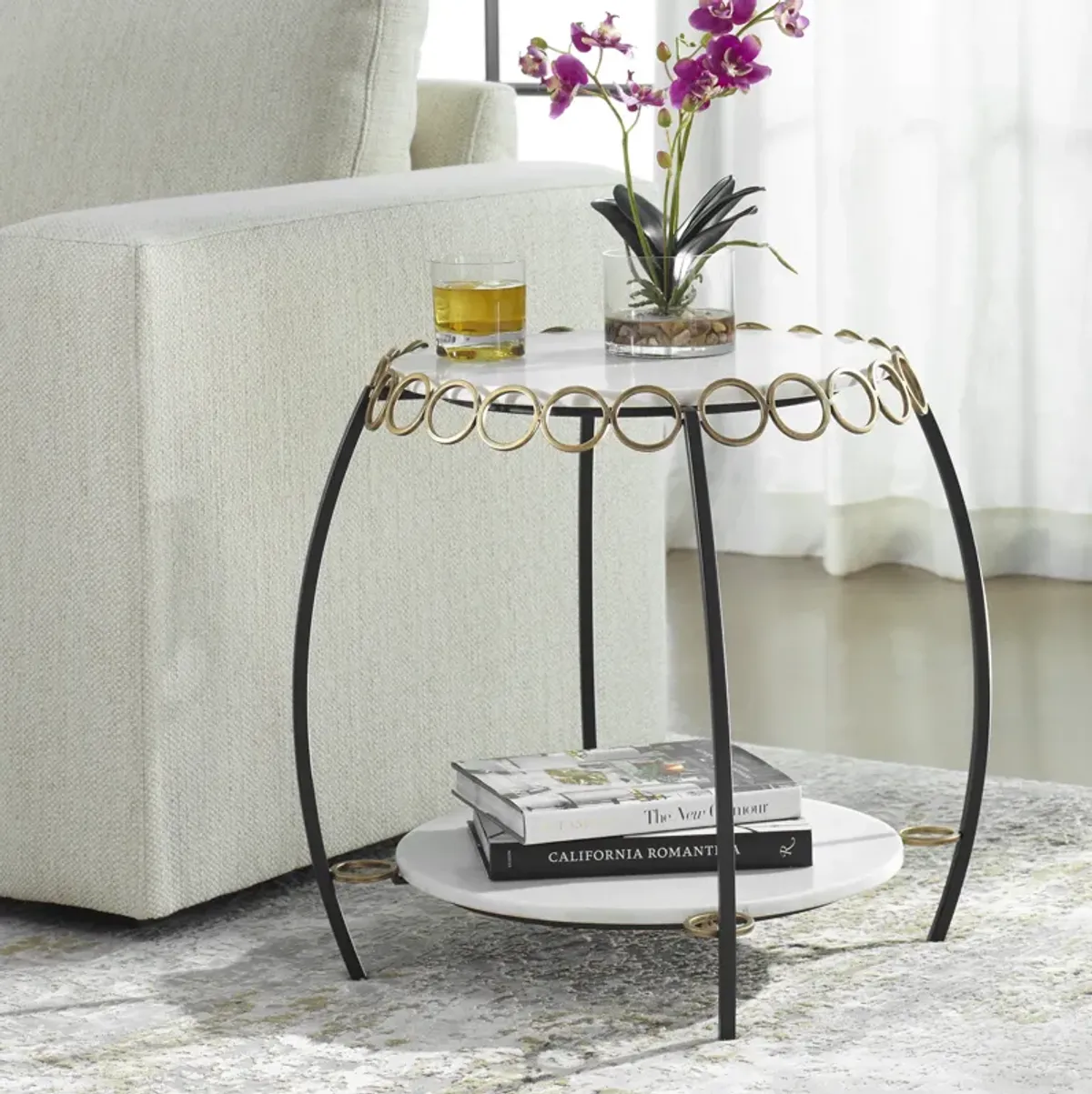 Chainlink White Marble Side Table