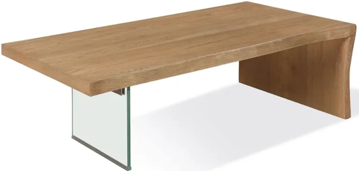 One Live-Edge White Oak and Glass Coffee Table in Bisque