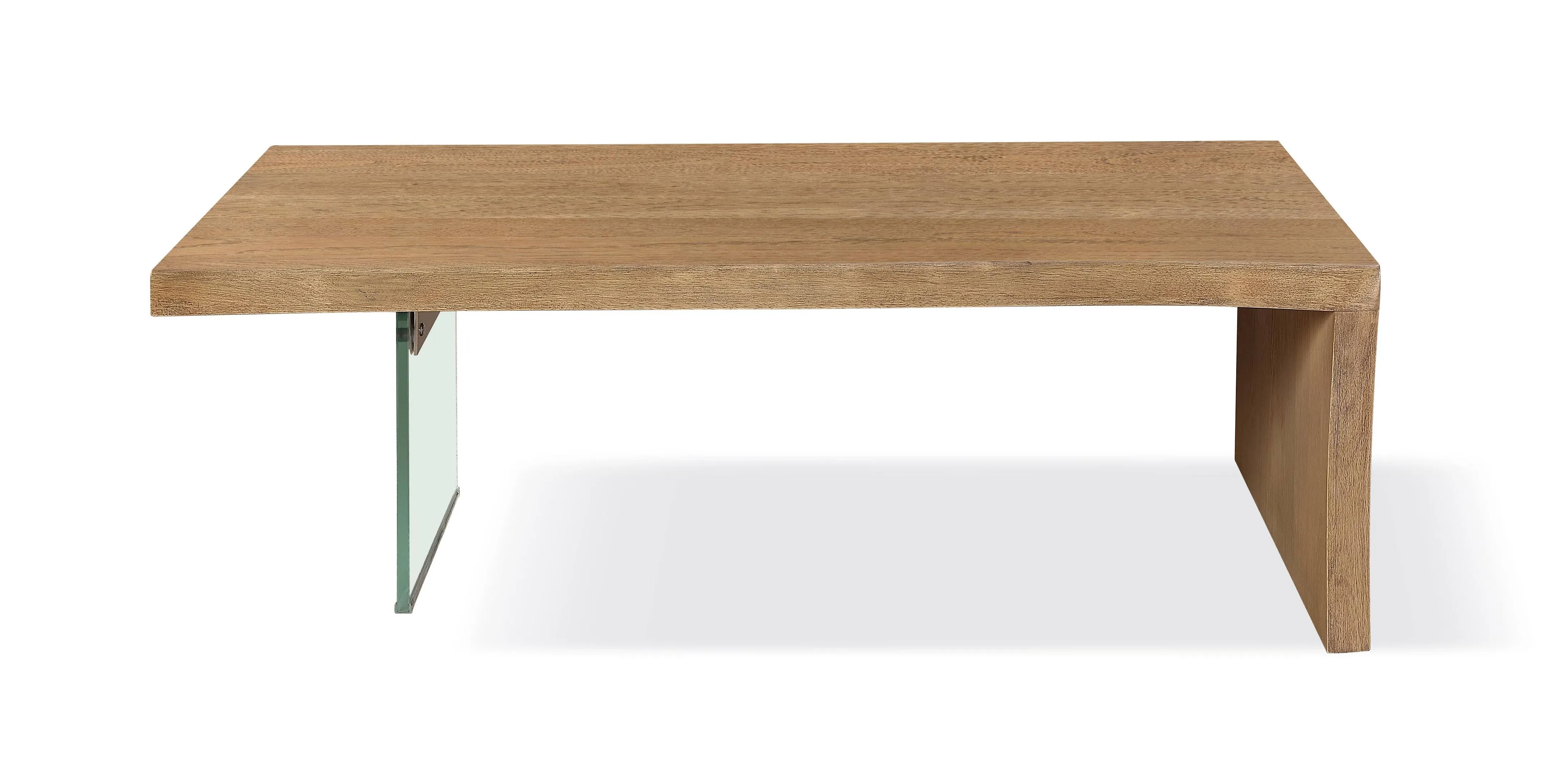 One Live-Edge White Oak and Glass Coffee Table in Bisque