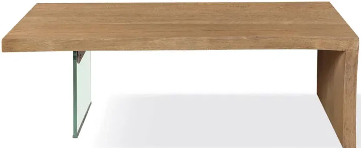 One Live-Edge White Oak and Glass Coffee Table in Bisque