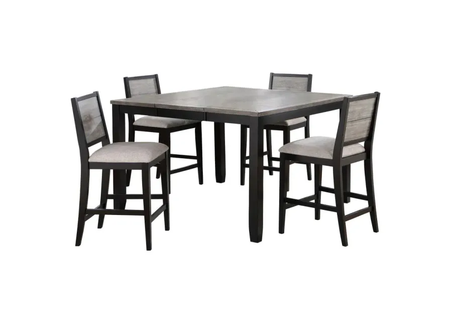 Elodie 5-piece Counter Height Dining Table Set with Extension Leaf Grey and Black