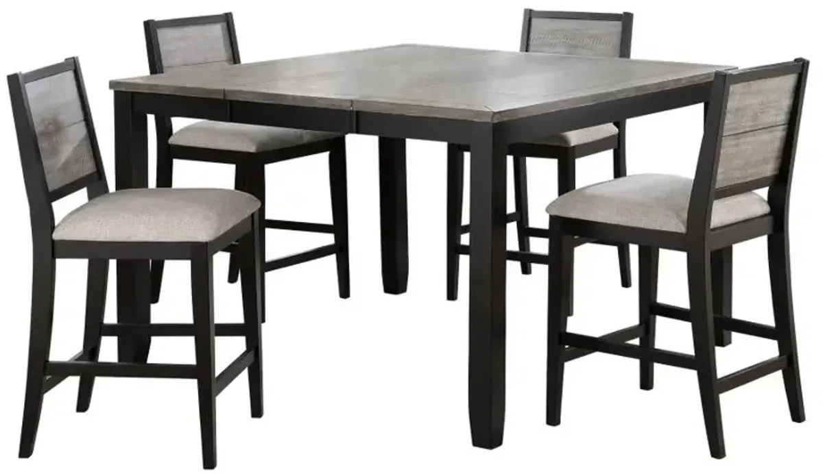 Elodie 5-piece Counter Height Dining Table Set with Extension Leaf Grey and Black