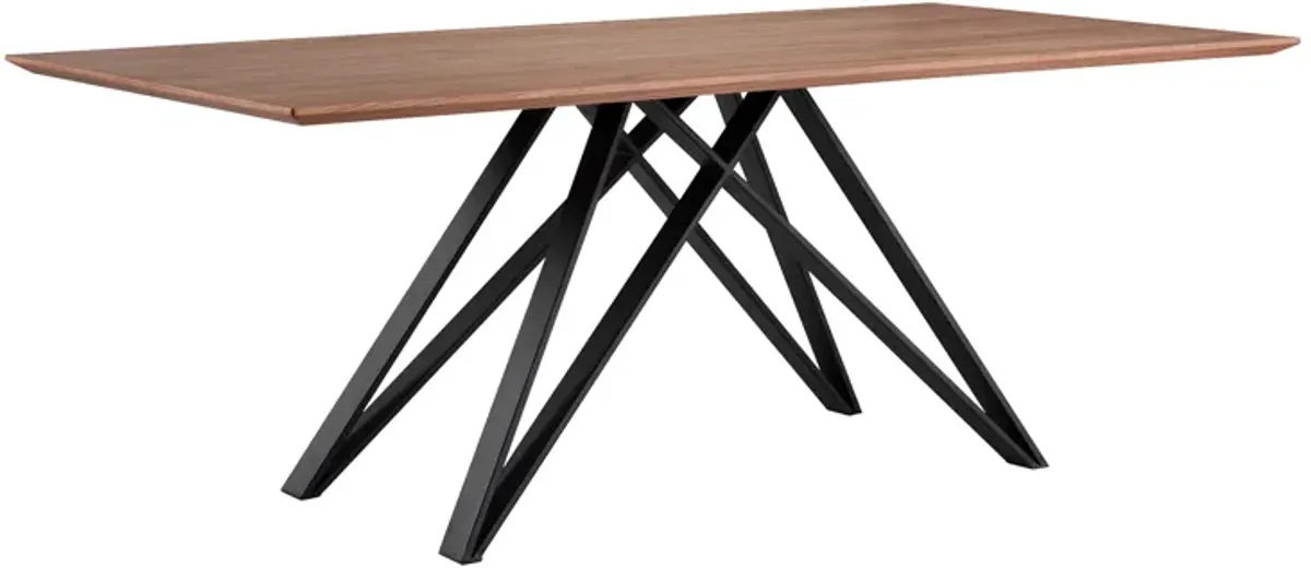 Modena Contemporary Dining Table in Matte Black Finish and Walnut Wood Top