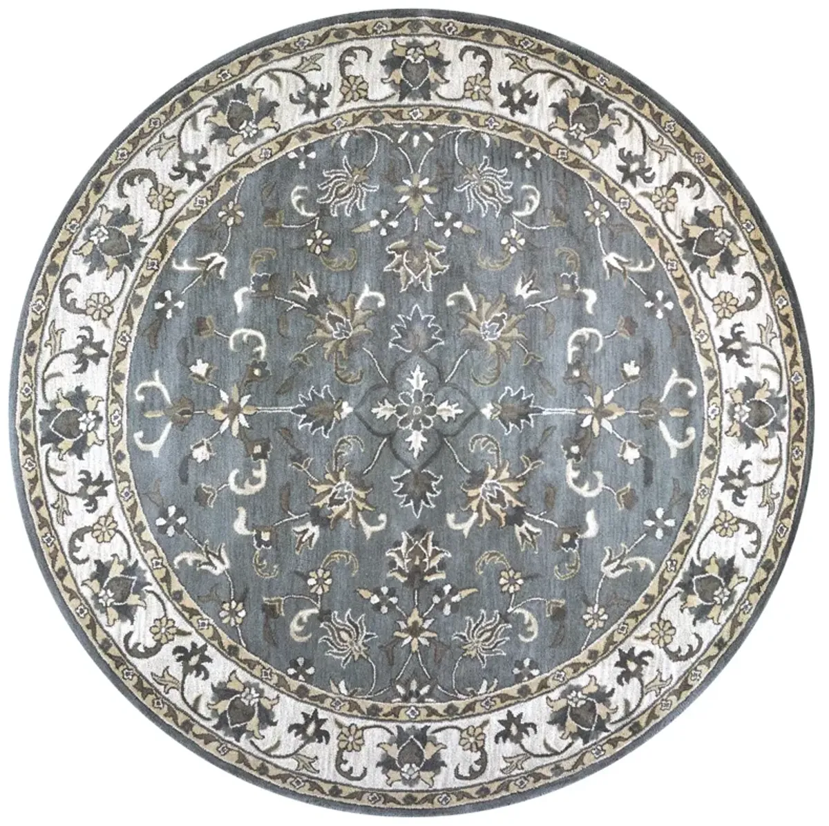 Valintino Gray border Wool 8' x 8' Round Round  Rug