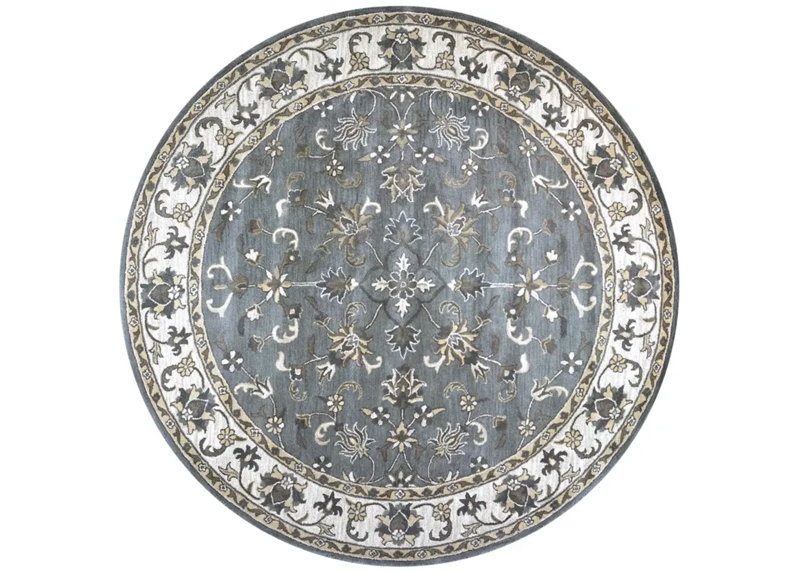 Valintino Gray border Wool 8' x 8' Round Round  Rug