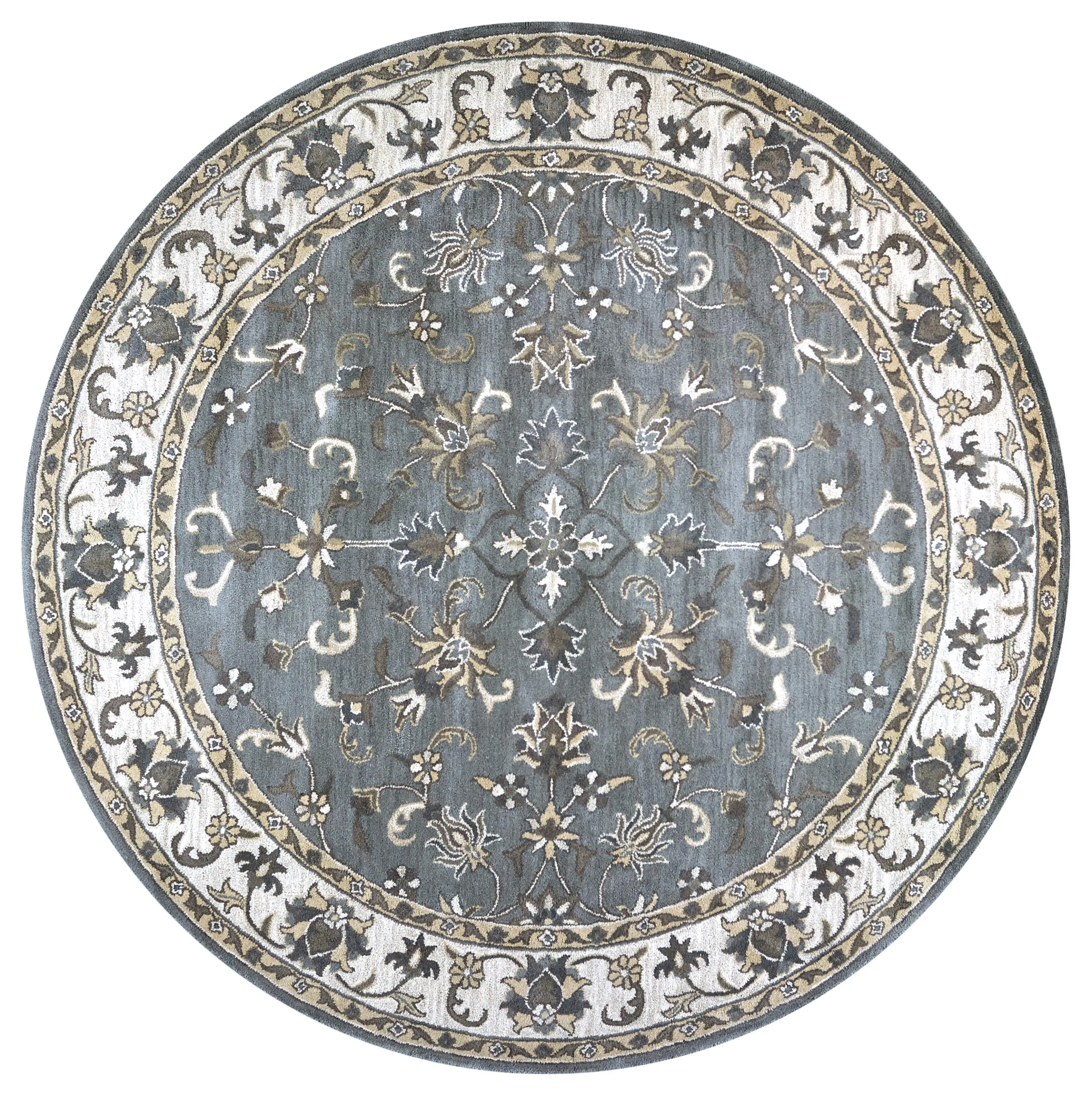 Valintino Gray border Wool 8' x 8' Round Round  Rug