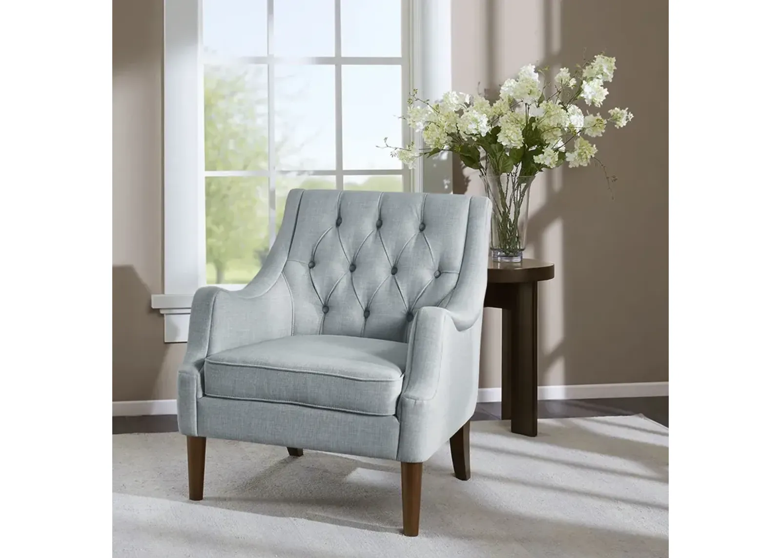 Madison Park Qwen Dusty Blue Button Tufted Accent Chair