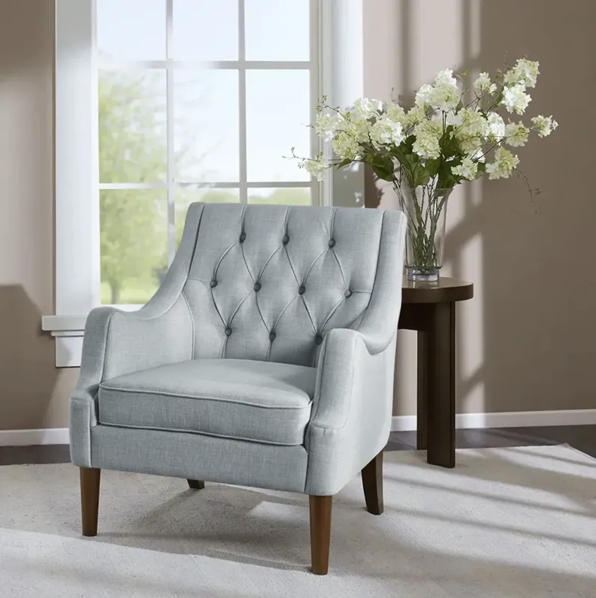 Madison Park Qwen Dusty Blue Button Tufted Accent Chair