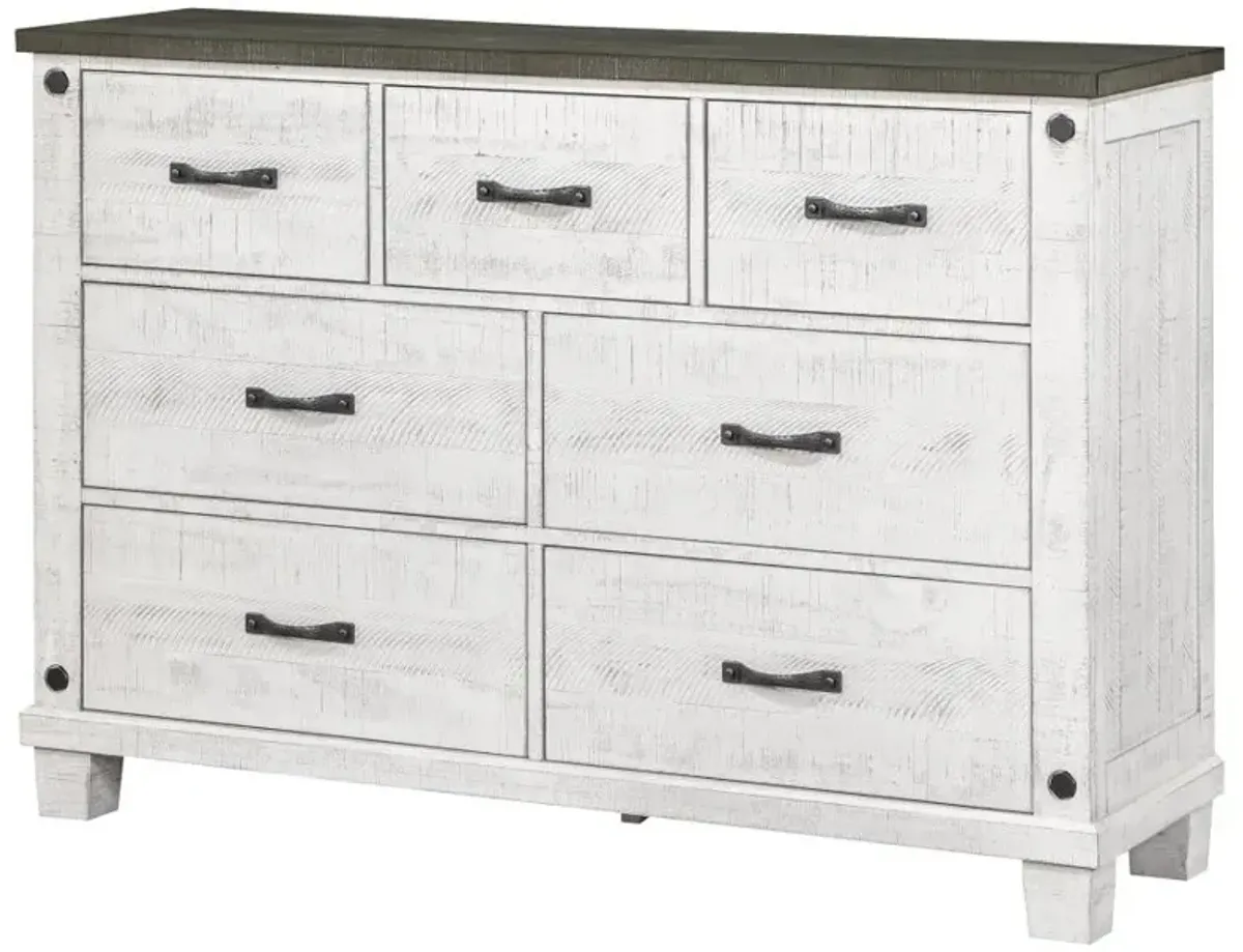 Lilith 7-drawer Dresser Distressed Grey and White