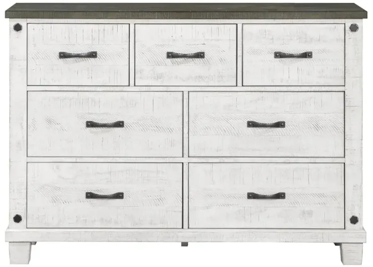 Lilith 7-drawer Dresser Distressed Grey and White