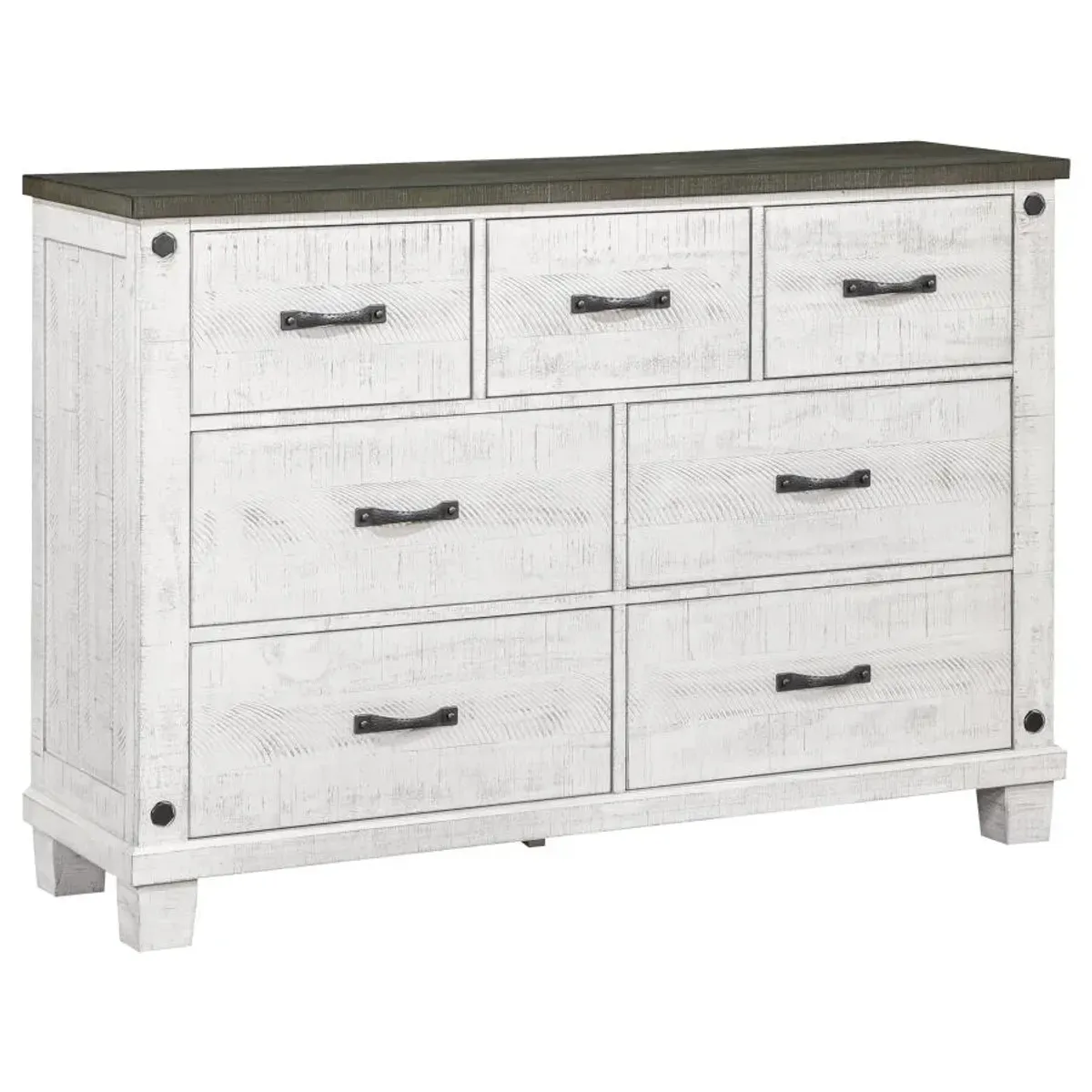 Lilith 7-drawer Dresser Distressed Grey and White