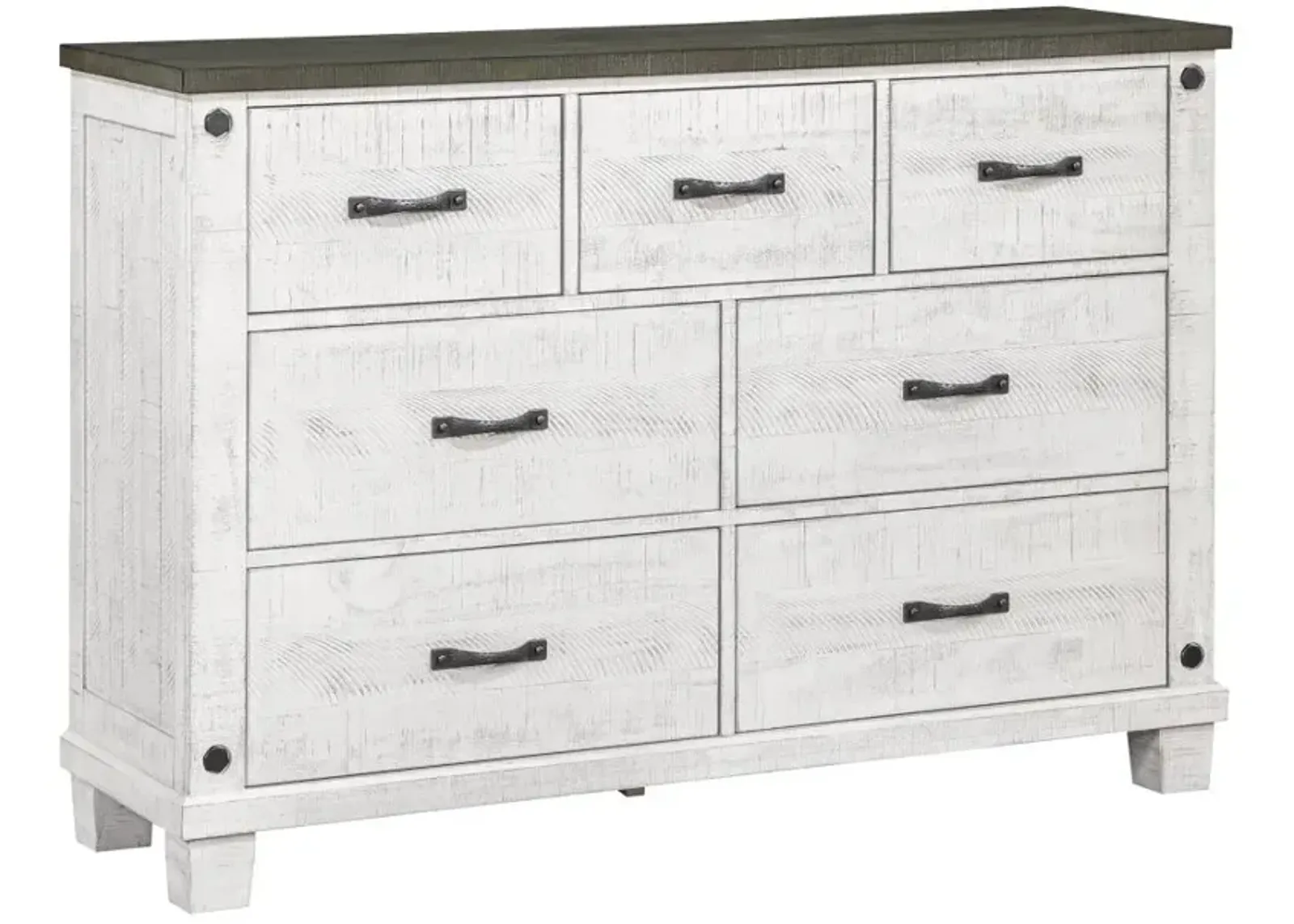 Lilith 7-drawer Dresser Distressed Grey and White