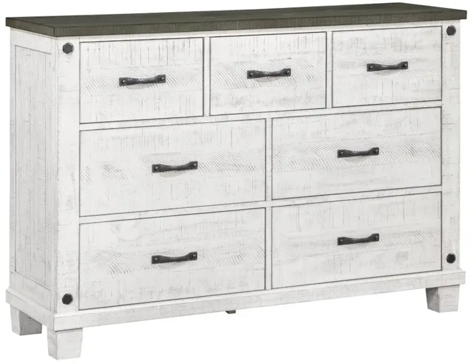 Lilith 7-drawer Dresser Distressed Grey and White