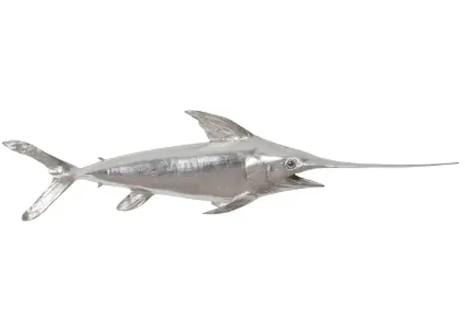 broadbill swordfish fish wall sculpture, resin, silver leaf