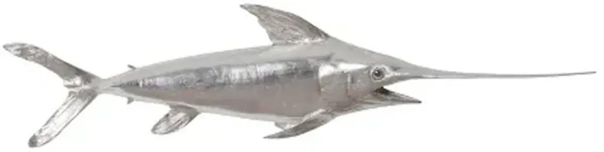 broadbill swordfish fish wall sculpture, resin, silver leaf